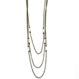 2/$15 - Gold & White Multi Chain Drop Necklace | Layered Beaded Statement